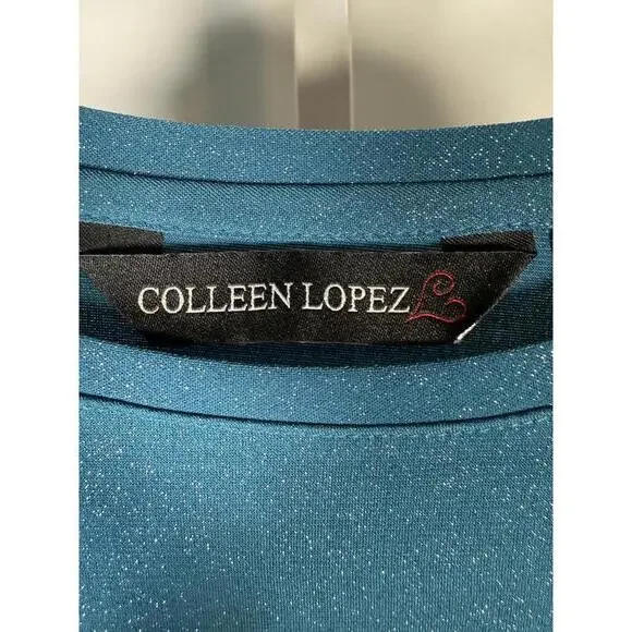 Colleen Lopez Women’s Teal Glitter Shimmer Long Sleeve Stretch Top Size XS - Picture 5 of 5